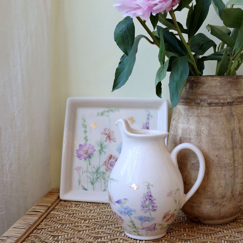 Chic Antique PAPILLON KANNE m/blomster H19/Ø12cm Cream