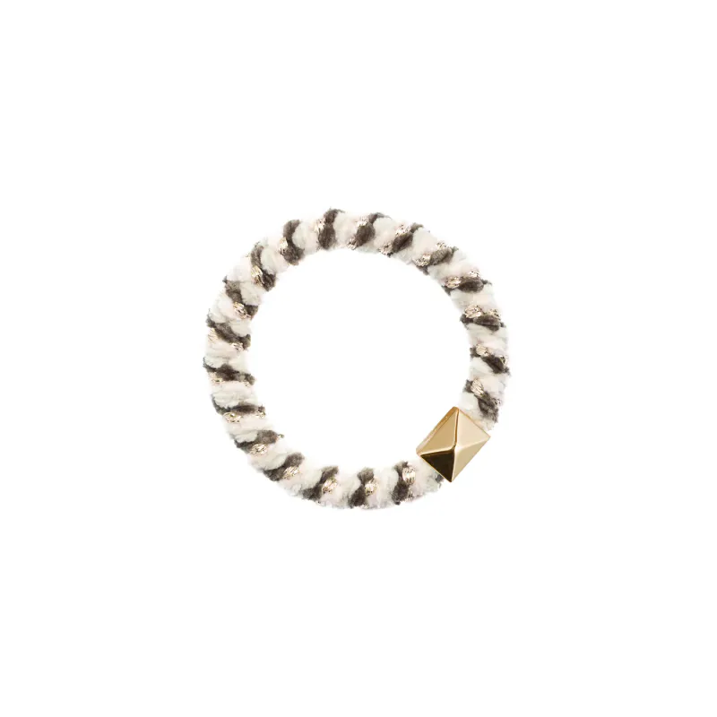 Dark FLUFFY FAT HAIR TIE W/GOLD ARMY MIX