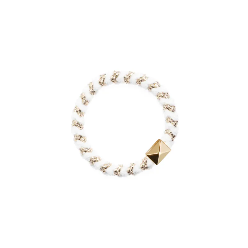 Dark FLUFFY FAT HAIR TIE W/GOLD WHITE STRIPE